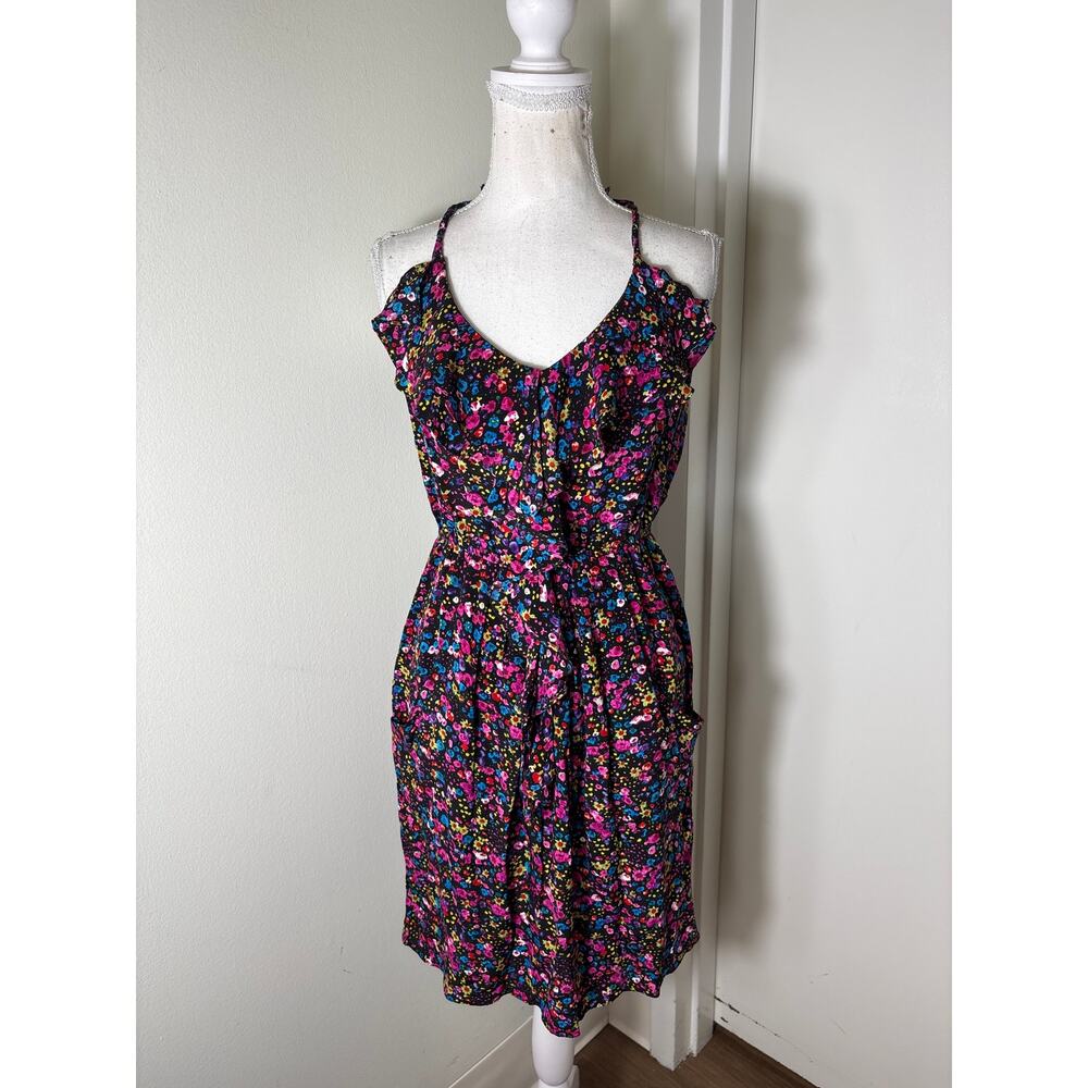 Rebecca Taylor Black Floral Sleeveless Silk Knee Length Dress Sz 2